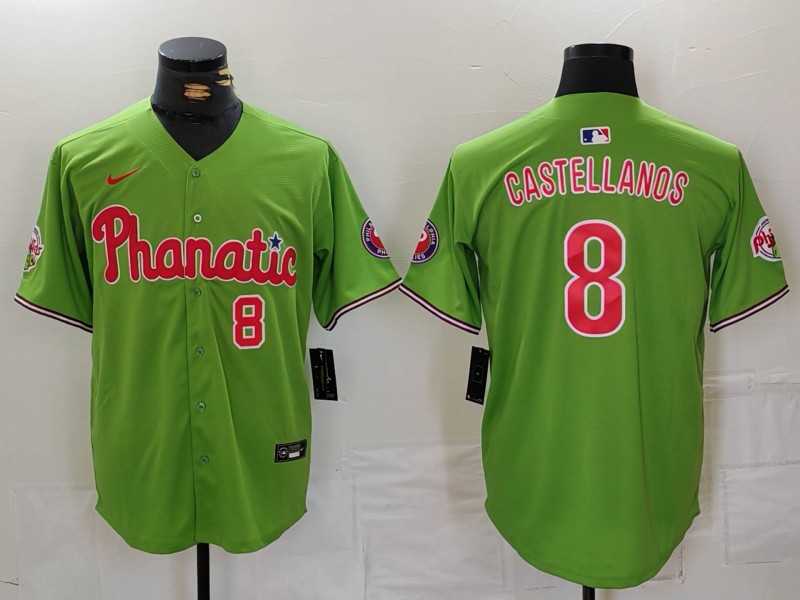 Mens Philadelphia Phillies #8 Nick Castellanos Number Green With Patch Stitched Cool Base Nike Jersey->philadelphia phillies->MLB Jersey